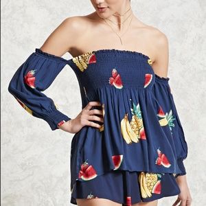 Fruit Print Woven Top and Bottom Set